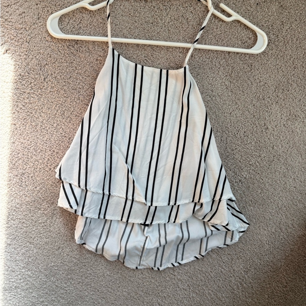 White and Black Tiered Cropped Blouse
